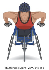 para sports racing, male athlete with a physical disability sitting in specialized wheelchair isolated on a white background, portrait view