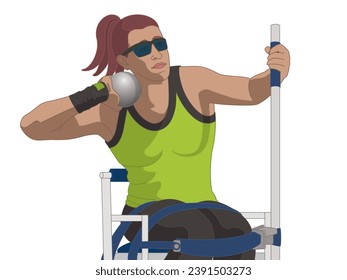 para sports shot put, female athlete who is visually impaired, track and field, isolated on a white background