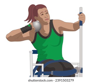 para sports shot put, female athlete with a physical disability, track and field, isolated on a white background