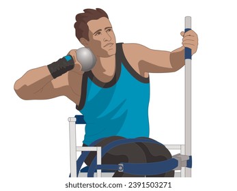 para sports shot put, male athlete with a physical disability, track and field, isolated on a white background