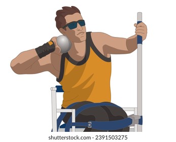 para sports shot put, male athlete who is visually impaired, track and field, isolated on a white background