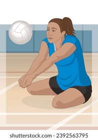 para sports sitting volleyball, female athlete with a physical disability, hitting volleyball with stadium in background