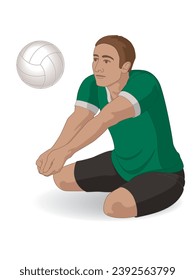 para sports sitting volleyball, male athlete with a physical disability, hitting volleyball isolated on a white background