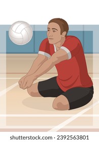 para sports sitting volleyball, male athlete with a physical disability, hitting volleyball with stadium in background