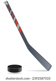 para sports sledge hockey for athletes with a physical disability, one hockey stick with puck isolated on a white background