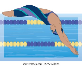 para sports swimming, female athlete swimmer with a physical disability, diving into swimming pool