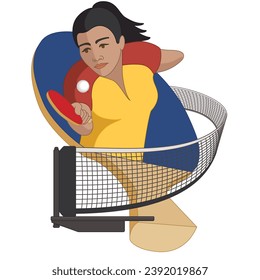 para sports table tennis, female athlete with a physical disability, holding paddle hitting ball isolated on a white background