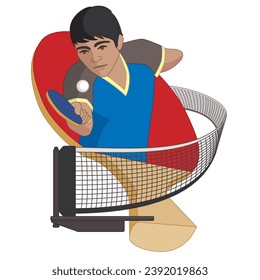 para sports table tennis, male athlete with a physical disability, holding paddle hitting ball isolated on a white background