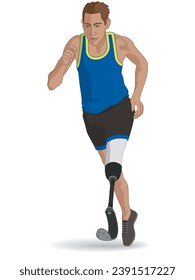 para sports track running, male athlete with a physical disability on prosthetic leg, track and field, isolated on a white background