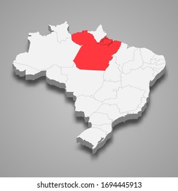 Para state location within Brazil 3d map