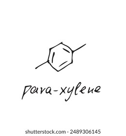 Para xylene molecule formula. Hand drawn imitation of paraxylene structural model, chemistry skeletal formula, sketchy vector symbol