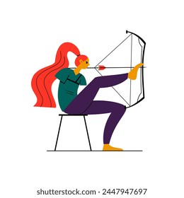 Para-athlete girl is training to shoot from a bow. Vector sports illustration in flat style.