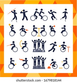 Para-athlete icon set in color or people with disabilities on isolated bright background. sport competitions. EPS 10 vector. EPS 10 vector.