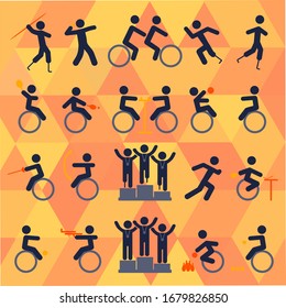 Para-athlete icon set in color or people with disabilities on isolated bright background. sport competitions. EPS 10 vector. EPS 10 vector.