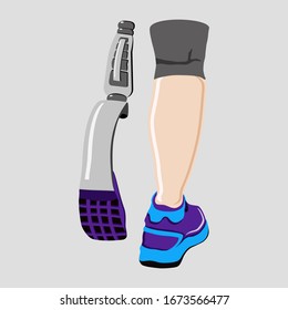 Para-athlete, prosthesis, running, sport flat illustration on isolated colored background. EPS 10 vector.