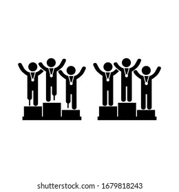 Para-athletes on a podium or paralympics, victory icon in black on an isolated white color background. EPS 10 vector.