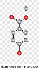 Paraben 3d molecule vector chemical formula. Organic ingredient label, cosmetic bio sticker, eco herbal emblem. Health safe product with no paraben.