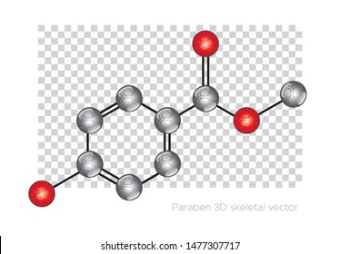 Paraben 3d molecule vector chemical formula. Organic ingredient label, cosmetic bio sticker, eco herbal emblem. Health safe product with no paraben.