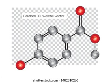 Paraben 3d molecule vector chemical formula. Organic ingredient label, cosmetic bio sticker, eco herbal emblem. Health safe product with no paraben.