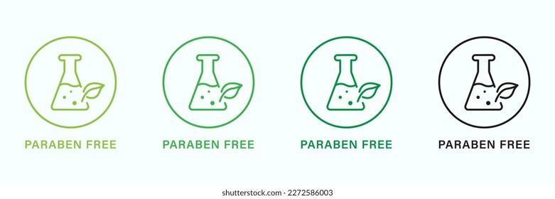 Paraben Chemical Free Green and Black Circle Stamp. No Preservative, Safety Bio Product Line Icon Set. Free Plastic. Eco Organic Cosmetic Label. Quality Food Symbol. Isolated Vector Illustration.