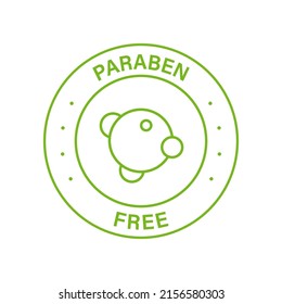 Paraben Chemical Free Green Circle Stamp. No Preservative, Safety Bio Product Line Icon. Free Plastic Eco Organic Cosmetic Label. Quality Food Symbol. Paraben Free Logo. Isolated Vector Illustration.