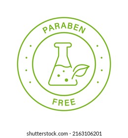 Paraben Chemical Free Green Circle Stamp. No Preservative, Safety Bio Product Line Icon. Free Plastic Eco Organic Cosmetic Label. Quality Food Symbol. Paraben Free Logo. Isolated Vector Illustration.