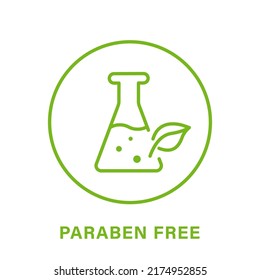 Paraben Chemical Free Green Circle Stamp. No Preservative, Safety Bio Product Line Icon. Free Plastic Eco Organic Cosmetic Label. Quality Food Symbol. Paraben Free Logo. Isolated Vector Illustration.