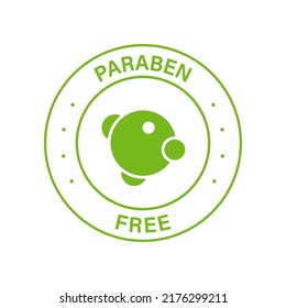 Paraben Chemical Free Green Circle Stamp. No Preservative, Safety Bio Product Icon. Free Plastic Eco Organic Cosmetic Label. Quality Food Symbol. Paraben Free Logo. Isolated Vector Illustration.