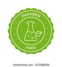 Paraben Chemical Free Stamp. Free Plastic Eco Organic Cosmetic Green Label. Non Paraben Sticker. No Preservative, Safety Natural Product Symbol. Quality Food Seal. Isolated Vector Illustration.