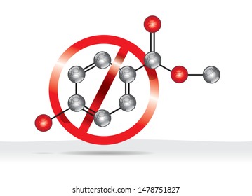 Paraben free 3d molecule in Stop sign. Vector chemical formula. Organic ingredient label, cosmetic bio sticker, eco herbal emblem. Health safe product with no parabenes.