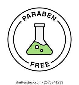 Paraben Free. Eco-Friendly, Safe Ingredients, Natural Product Badge. Vector Editable Stroke Icon.