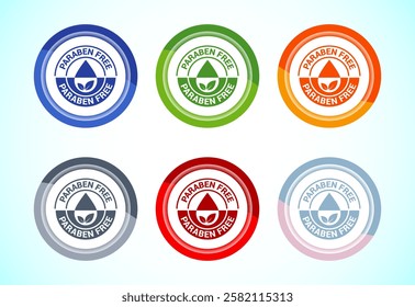 Paraben free icon design illustration, suitable for product label, 6 color button design set