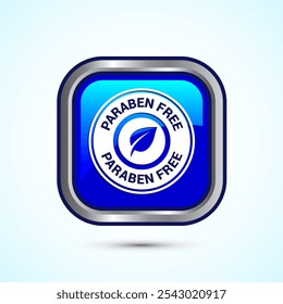 Paraben free icon design, suitable for product label. Blue Color Square Button Design