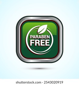 Paraben free icon design, suitable for product label. Green Color Square Button Design