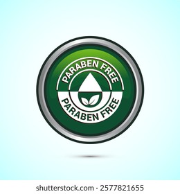 Paraben free icon, suitable for product label. Green color round button design