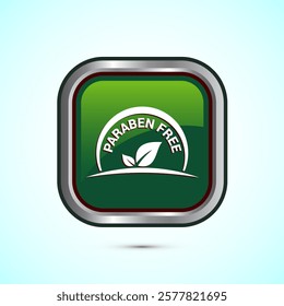 Paraben free icon, suitable for product label. Green color square button design