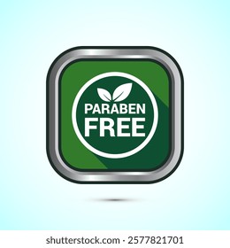 Paraben free icon, suitable for product label. Green shadow button design 