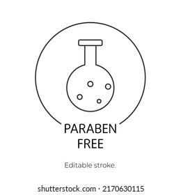 Paraben free icon symbol. Editable stroke. Vector stock illustration isolated on white background for packaging design in beauty industry. EPS10