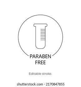 Paraben free icon symbol. Editable stroke. Vector stock illustration isolated on white background for packaging design in beauty industry. EPS10