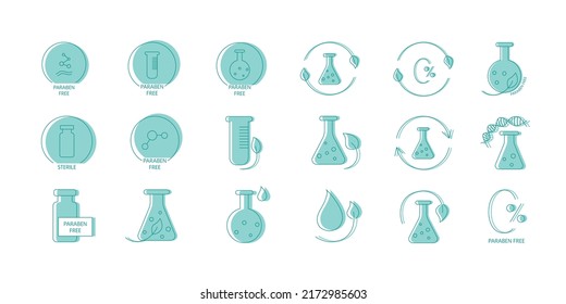 Paraben free icon symbol set. Editable stroke. Vector stock illustration isolated on white background for packaging design in beauty industry. EPS10