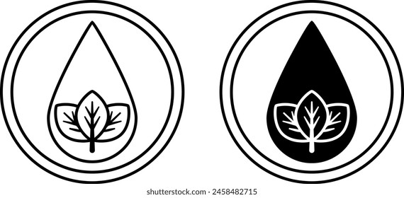 Paraben Free Icons. Black and White Vector Icons of Leaves in a Drop. Product Safe for Skin and Health. Tag, Label for Natural and Organic Cosmetics