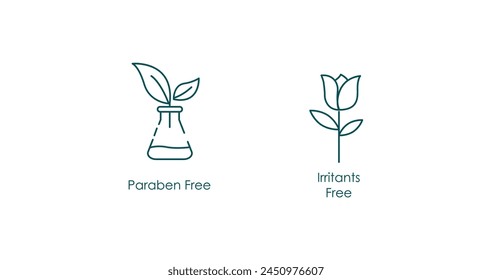 Paraben Free, Irritants Free Skincare Product Vector Icons