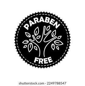 Paraben free label. Health care, natural and organic products. Sticker for social networks and messengers. Tree silhouette, ecology and nature. Template or layout. Cartoon flat vector illustration