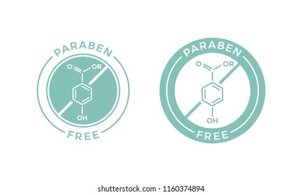 Paraben Free Label For Health And Skin Safe Stamp. Vector Paraben Chemical Formula Logo Icon For Natural Skincare Cosmetic Package Design