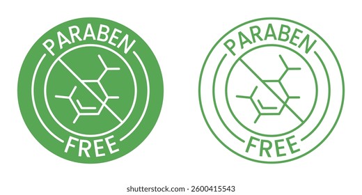 Paraben Free label for product packaging design. Paraben Free label, logo, badge, icon, sticker, symbol, emblem, stamp, green, line, flat vector, isolated illustration. 