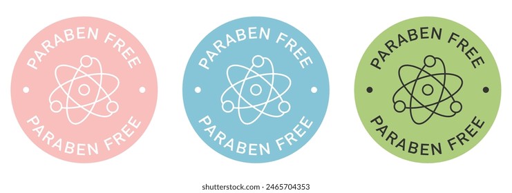 Paraben free label vector design for packaging. No sulfate icon. Illustration, logo, symbol, sign, stamp, tag, emblem, mark or seal for package. Chemical allergens free product sticker.