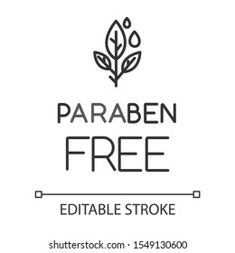 Paraben free linear icon. Non-toxic, non-chemical pharmaceutics. Natural cosmetics. Product free ingredient. Thin line illustration. Contour symbol. Vector isolated outline drawing. Editable stroke