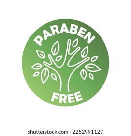 Paraben free logo. Minimalistic tree silhouette, nature and ecology, healthcare. Creativity and art. Beauty products sticker or label. Poster or banner for website. Cartoon flat vector illustration