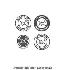 Paraben free and no parabens ingredient circle label icon set. Paraben free vector badge sticker set for packaging.