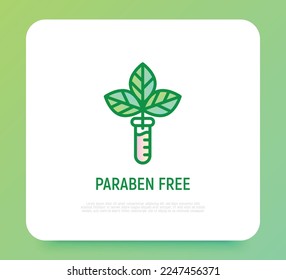 Paraben free sign. Thin line icon with leaf in test tube. Symbol for beauty product. Modern vector illustration.